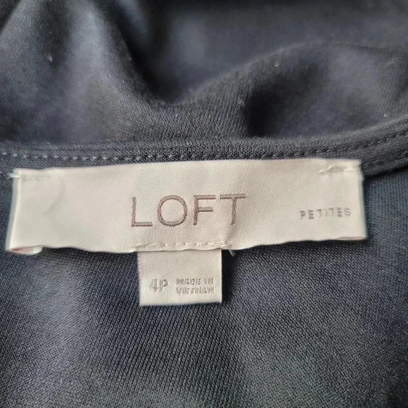 LOFT Womens Petites Long Sleeve Black Fit & Flare Strerch V-Neck Dress Size 4P - Picture 3 of 10